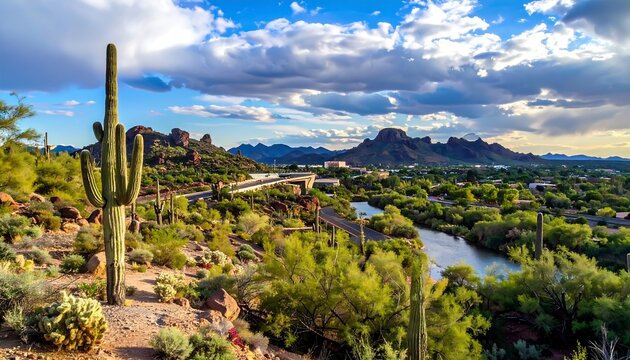 Scenic View of Desert Landscape Under a Cloudy Sky
