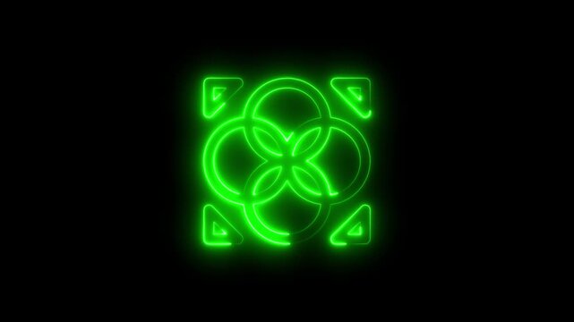 Green Neon Geometric Interlocking Rings Symbol on Black Background abstract bright