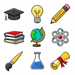 2D Icon Sets of Educations Category Solid White Transparent Background HD