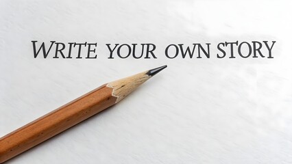 Pencil pointing to written words on paper creating a story