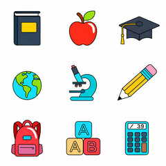 2D Icon Sets of Educations Category Solid White Transparent Background HD