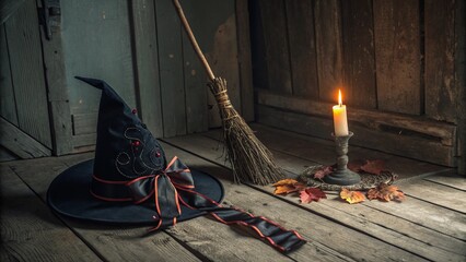 halloween witch with a broom