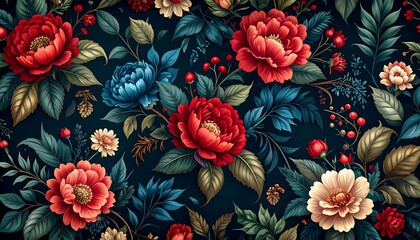 Detailed floral pattern, dark background