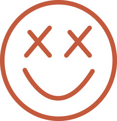 Fototapeta premium Dizzy Smiley Face Icon Illustration in Earth Tone with X Eyes and Curved Smile Design