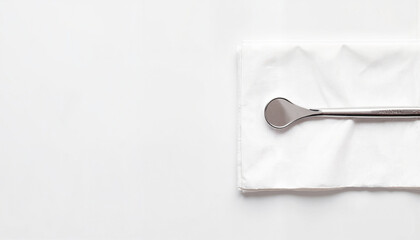 Dental mirror resting on a folded white napkin, minimalistic composition
