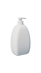 Plain white shampoo bottles on a clean background showing both front and back views for product design evaluation