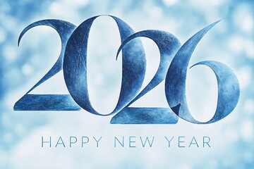 Happy new year 2026, blue watercolor numbers on a bokeh background, festive greeting card design template