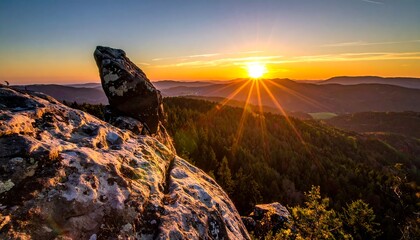 Golden sunset over mountain range