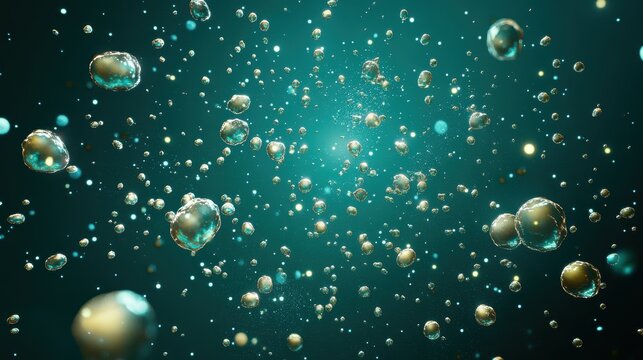 Abstract visualization of numerous cells floating in liquid