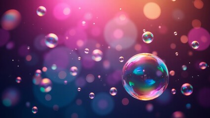 Colorful iridescent soap bubbles floating in bokeh light 1