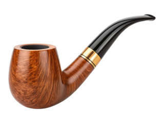 Classic Wooden Smoking Pipe with Gold Band Detail Elegant Tobacco Accessory Brown Grain Isolated