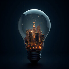 City lights in a light bulb