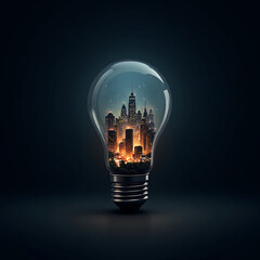 Cityscape in a lightbulb idea