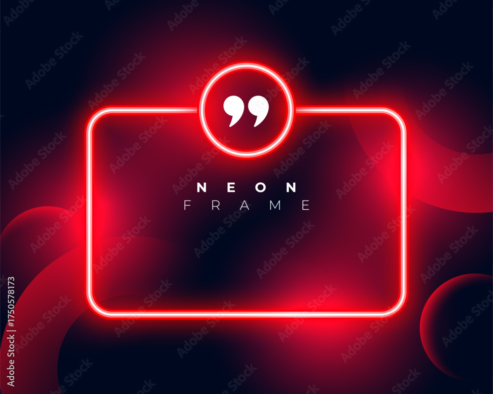 Sticker neon style red glowing frame background with quotation mark