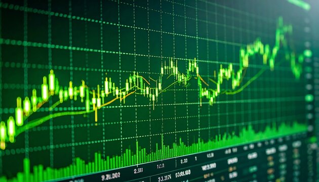 Financial chart with green lines