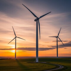 Wind Turbines at Sunset - Sustainable Energy Generation.