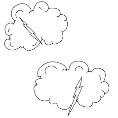 Cute cartoon hand drawn vector thunder clouds outline.