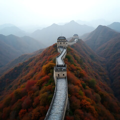 Great wall china autumn view