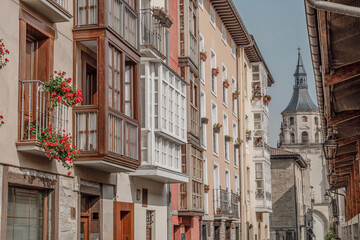 Old Town Street with Cathedral View in Vitoria-Gasteiz, Basque Country, Spain