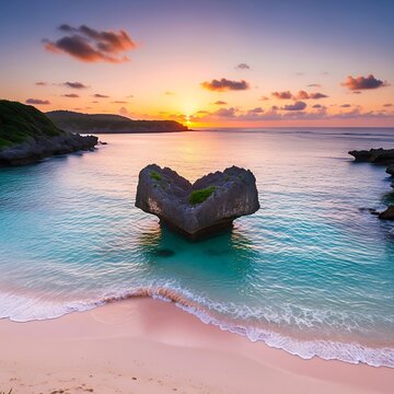 Heart Rock Formation at Sunset on Kouri Island, Okinawa, Japan.