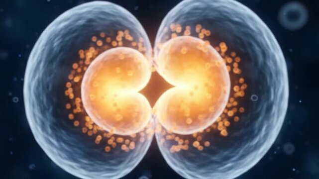 Dividing Cell Animation: Microscopic View of Cellular Division, Life Science, Medical Research, Science