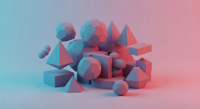 Geometric Shapes in Neon Lighting - Abstract 3D Render. - Powered by Adobe
