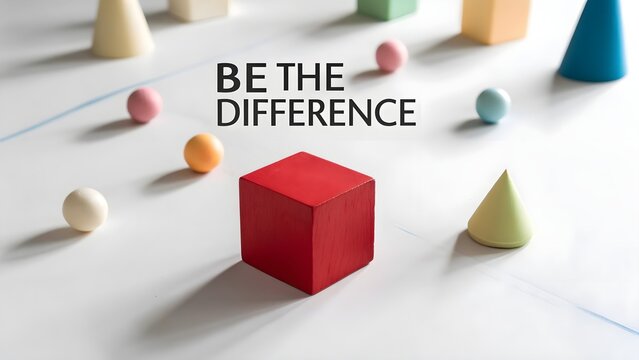 Red cube standing out with inspirational text in white