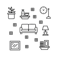 Seamless Black and White Vector Pattern of Modern Home Icons