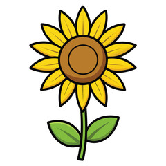 Simple cartoon illustration of a vibrant yellow sunflower with green leaves