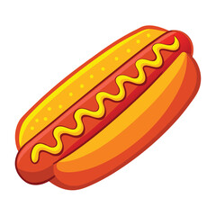 A colorful cartoon illustration of a hot dog in a bun