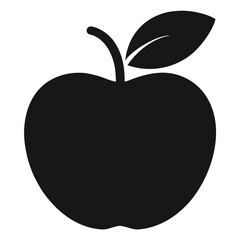 Simple black and white illustration of a single apple with a leaf