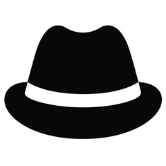 A simple black fedora hat illustration with a white band design