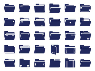 Collection of dark blue folder icons on white background document file