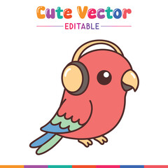 Cute little bird wearing headphones listening to music