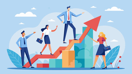 Business team climbing up arrow showing growth success