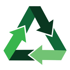 A vibrant green recycling symbol with three chasing arrows represents sustainability