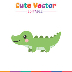 Naklejka premium Cute green alligator cartoon character animal art