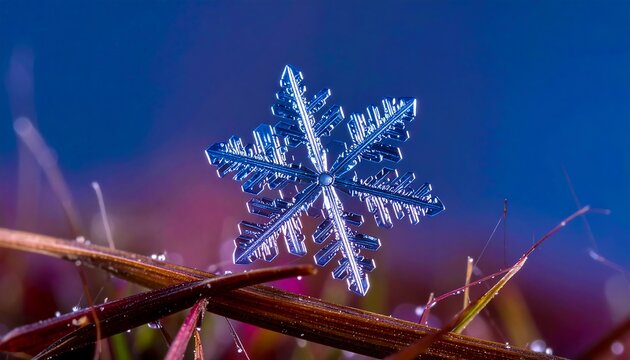 Detailed snowflake on grass - Powered by Adobe
