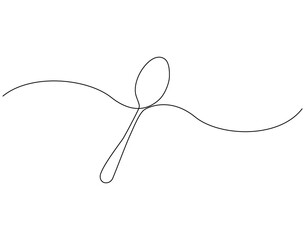 Obraz premium Spoon continuous line art. Spoon cutlery one line drawing. Restaurant equipment concept vector illustration