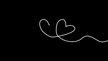 Animated video of two hearts symbol in white line art style on black background 4K