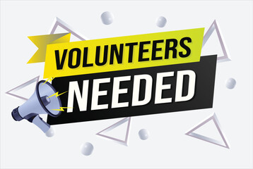 Volunteers needed word concept vector illustration with lines 3d style for social media landing page, template, ui, web, mobile app, poster, banner, flyer, background, gift card, coupon, label