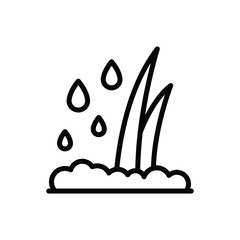 Outline of grass with raindrops above suggesting a freshly watered garden