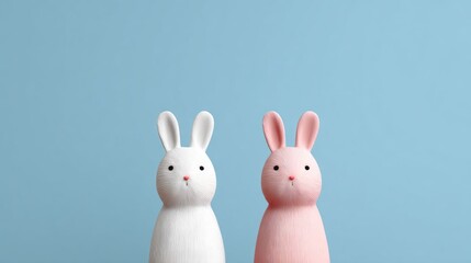 Obraz premium Two rabbits are standing next to each other on a blue background