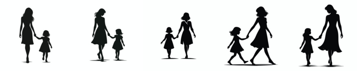 vector silhouette of a mother walking with her child