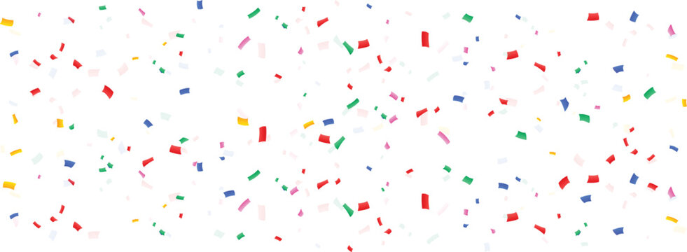 Colorful confetti scattered background on white, perfect for celebration, party, carnival, birthday, or festive decoration themes used in posters, greeting cards, and event invitations