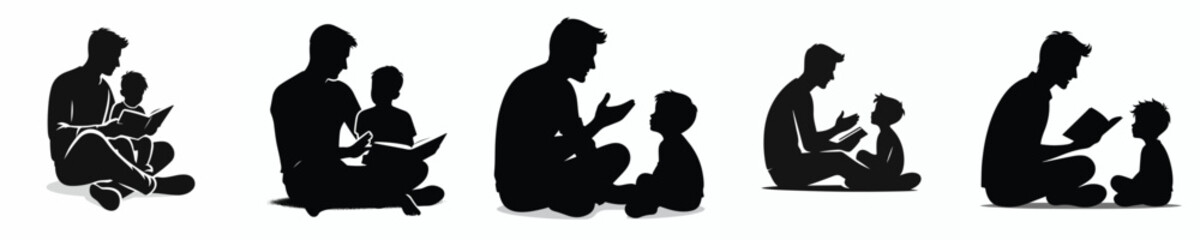 vector silhouette of a father reading a story to his child