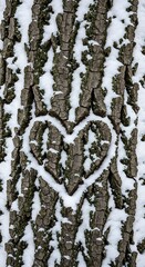 Obraz premium Heart Carved in Snow on Tree Bark - Winter Love.
