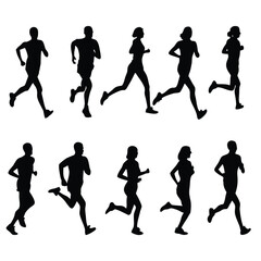 Silhouettes of runners in motion representing fitness and athletic activity
