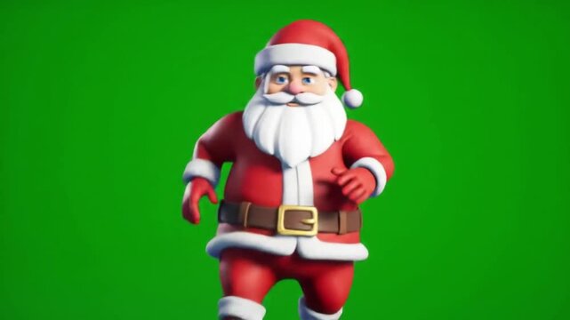 3D animated Santa Claus dancing joyfully on a green screen. Great for holiday videos and Christmas motion graphics.
