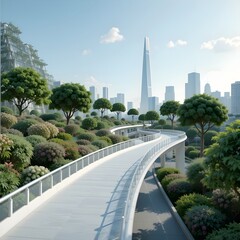 interchange, IC, pedestrian overpass, pedestrian bridge, sky garden walkway, sky garden pedestrian, merge lane, ramp, urban planning, road planning in urban planning, AI Generative